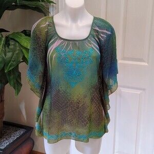 One World Women's Sheer Top w/Embroidery Details Size Small
